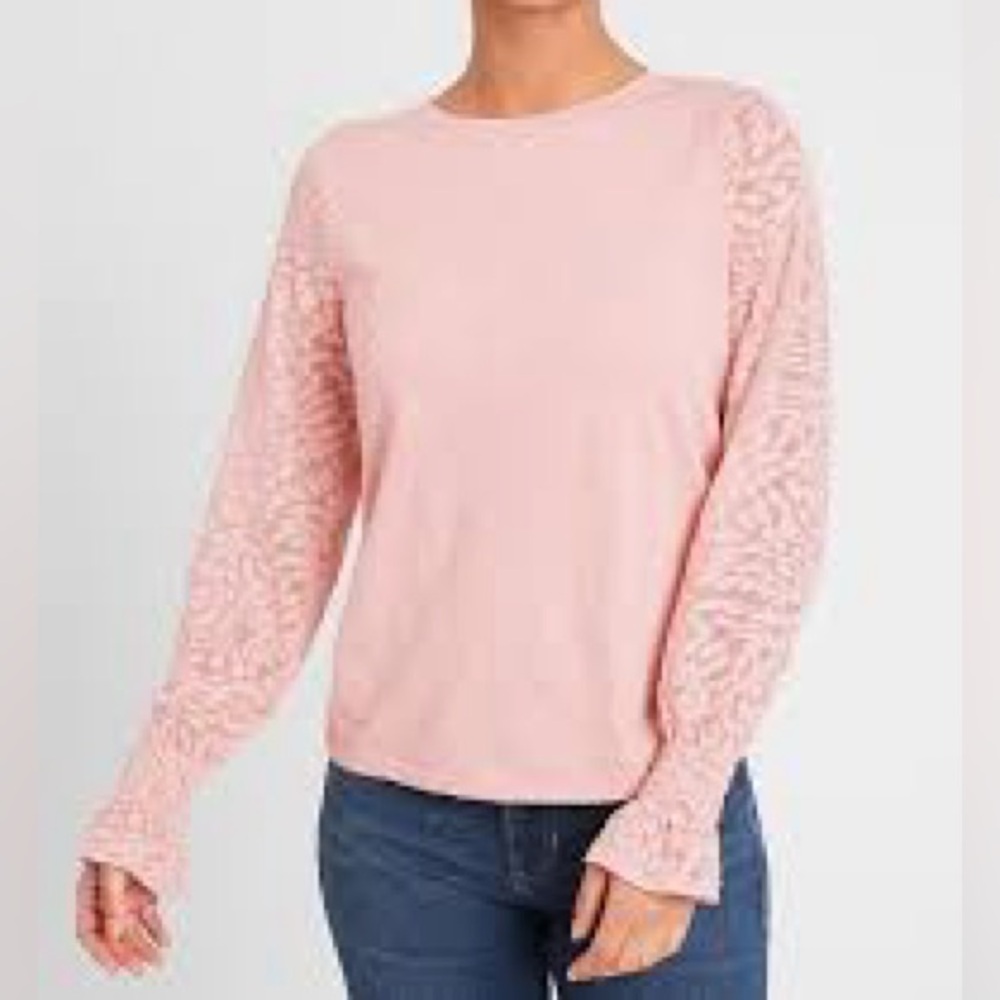 BananaRepublic Gathered-Sleeve Mixed Media Top | Blush | Large